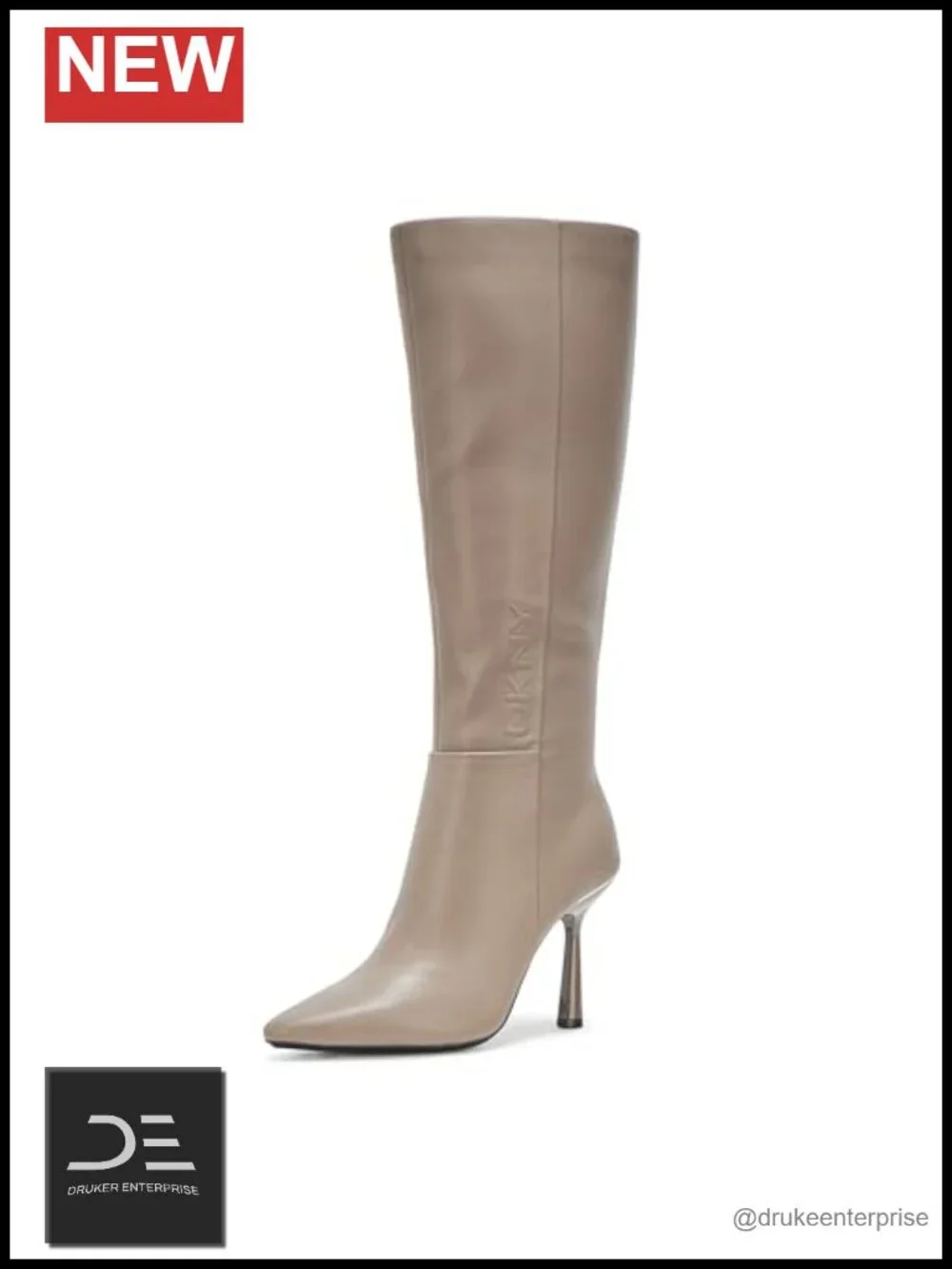 DKNY Nixie Knee High Boot with Heel, Pointed Toe, Zipper Closure